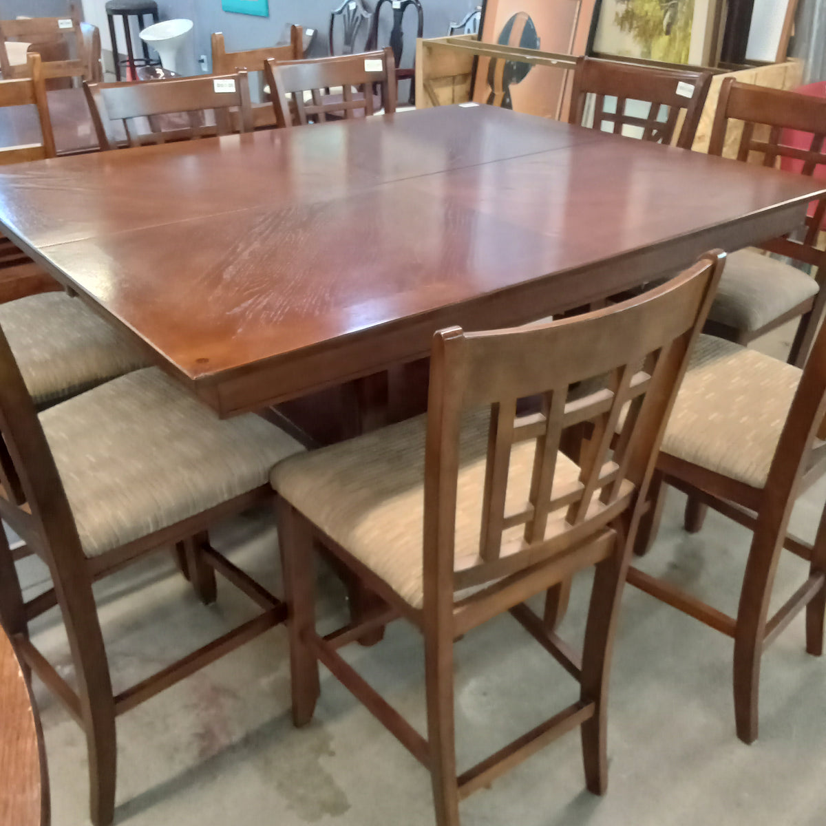 60"W Shaker Style High Dining Table and Eight Chairs