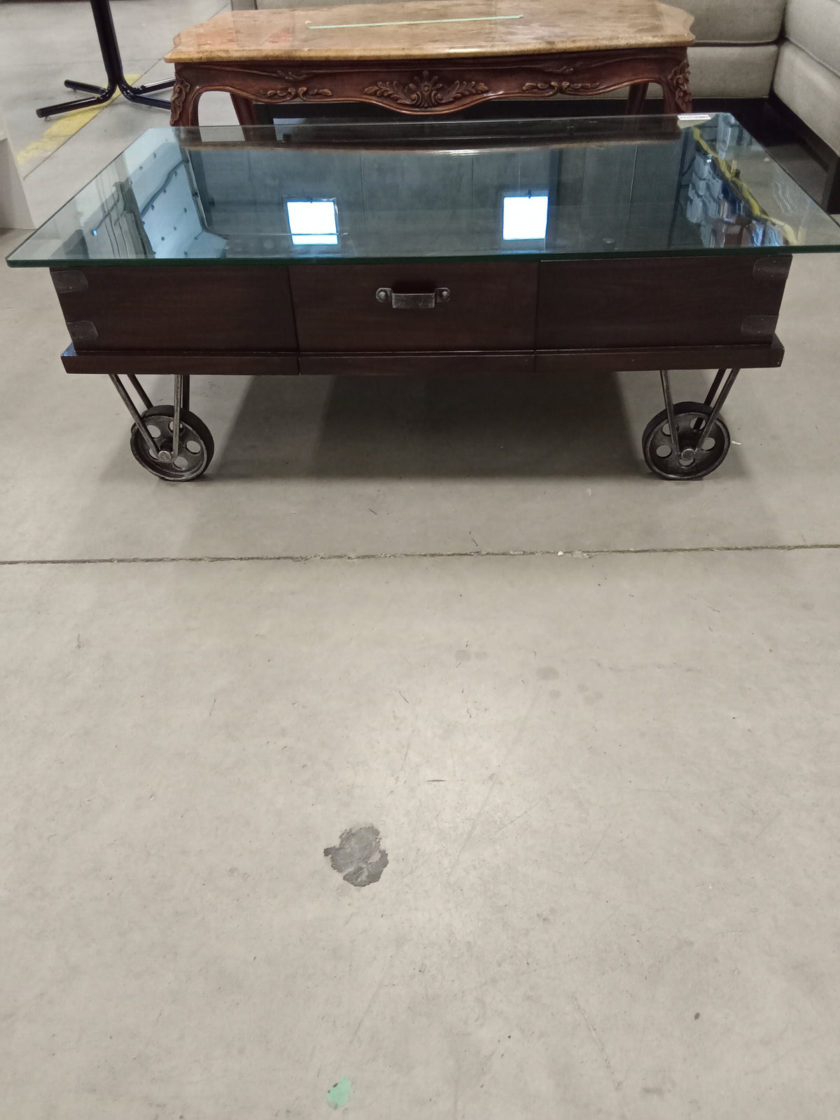 44" Glass Topped Coffee Table