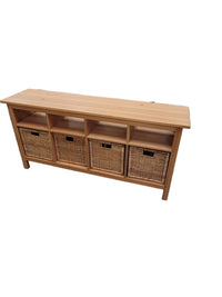 Solid Ikea-Style Tv Stand W/ Wicker Baskets