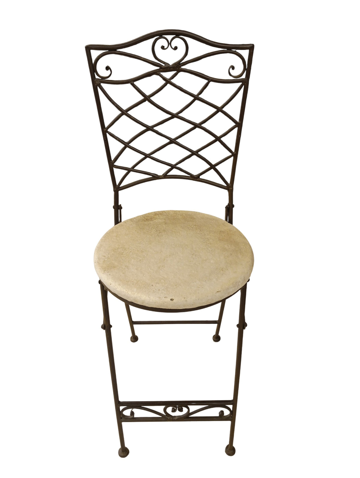 Folding Wrought Iron & Faux Stone Garden Bar Stool - Set of 4