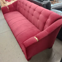 84"W 3-Seat Sofa in Red with Brass Accents