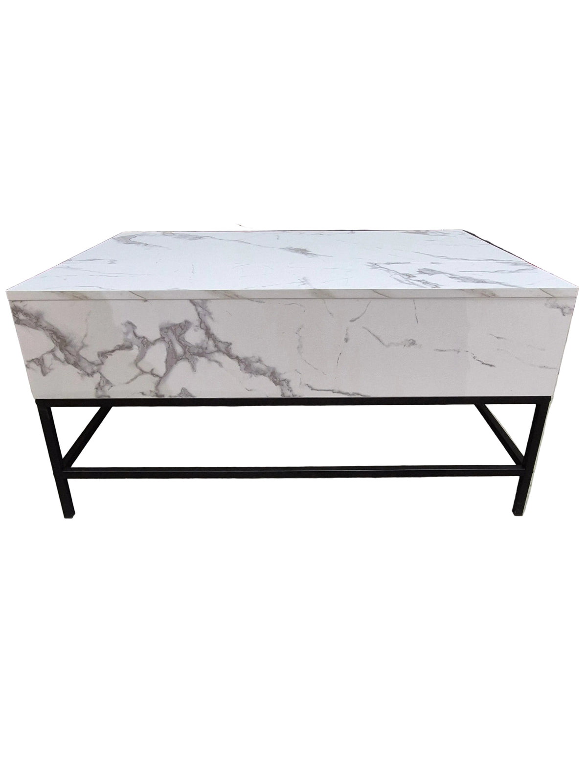 Lift Top Coffee Table w/ Hidden Storage Compartment Floating White Marble-Look