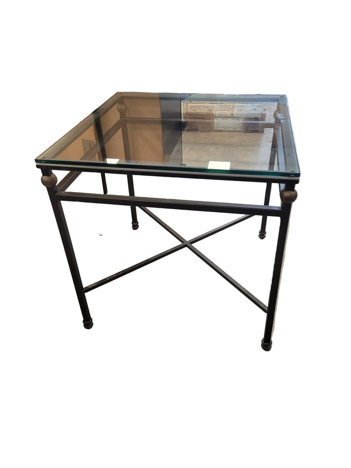 Square Glass-Top Metal End Table