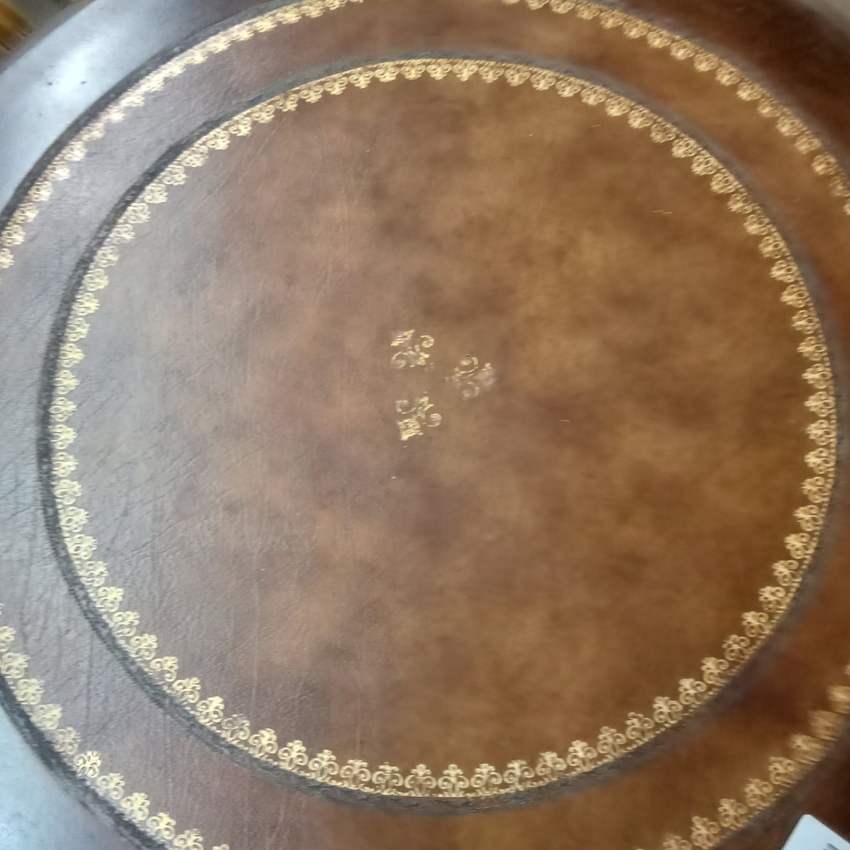 24"Diameter Side Table with Inlaid Leather Top