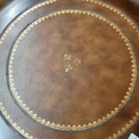 24"Diameter Side Table with Inlaid Leather Top