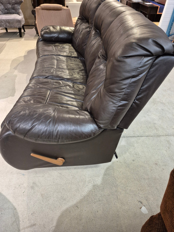 Brown Leather Reclining Sofa - - 1 side only reclines