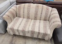 Neutral Cream Loveseat With Muted Vertical Stripes