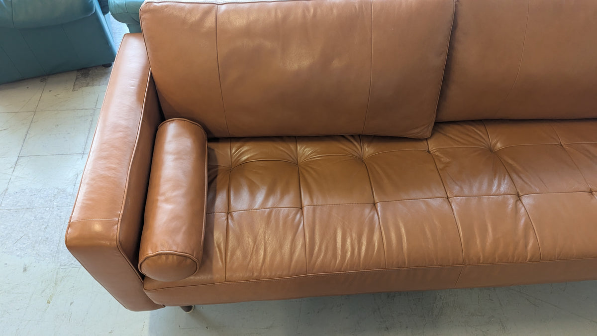 90"W Brown Leather Sofa