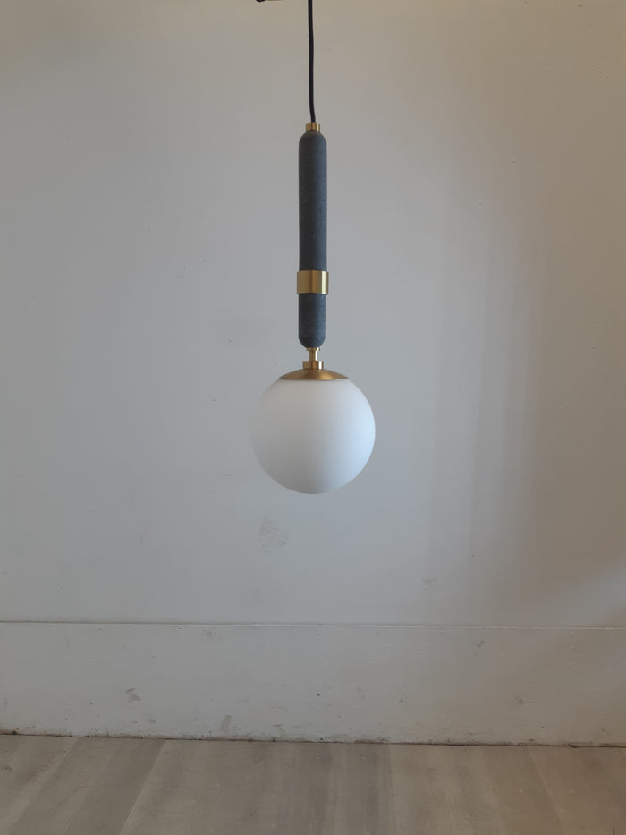 Grey Pendant Light With Brass Accents