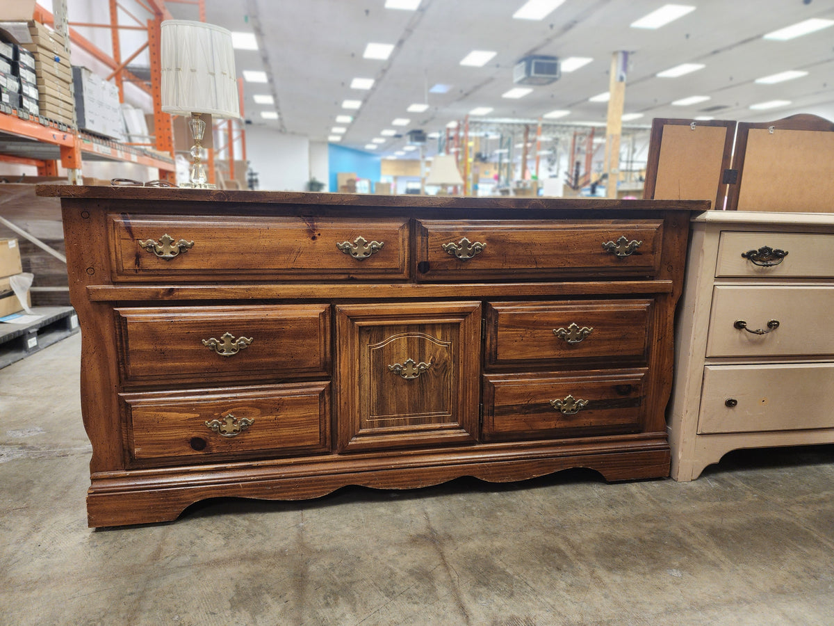 Brown Wood 6 Drawer Dresser with 1 Door