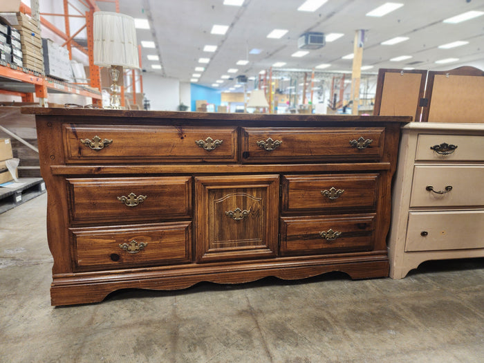 Brown Wood 6 Drawer Dresser with 1 Door