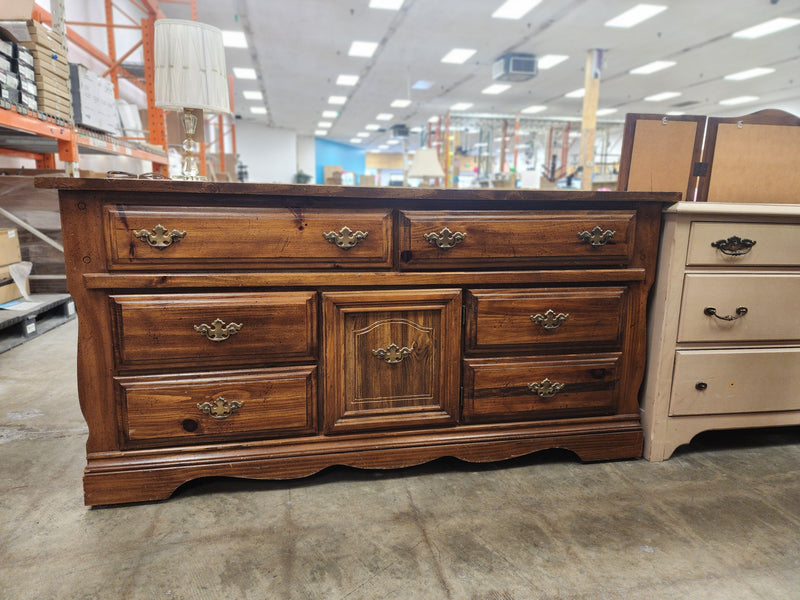 Brown Wood 6 Drawer Dresser with 1 Door