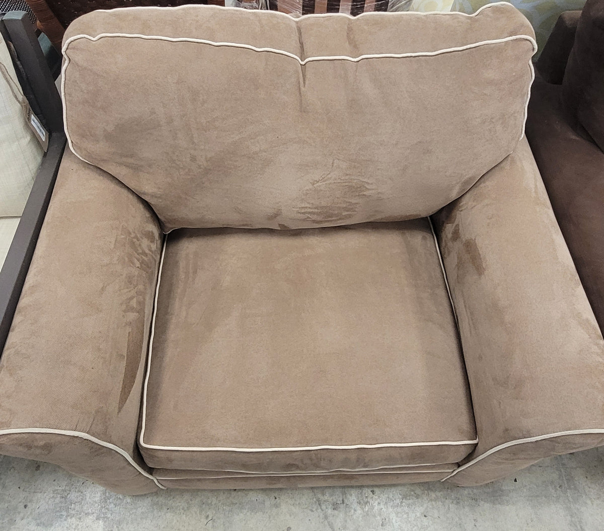 Light Brown Club Chair With Cream Piping