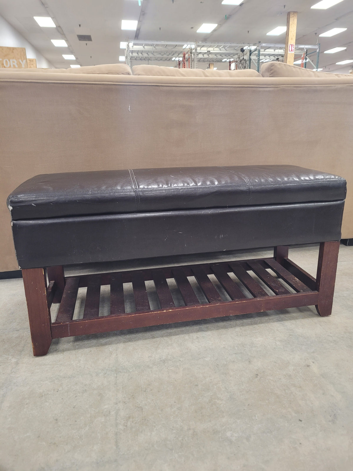 Dark Brown Faux Leather Storage Bench