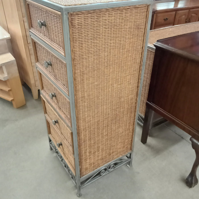 19"W Rattan 5-Drawer Tall Boy Dresser with Steel Frame