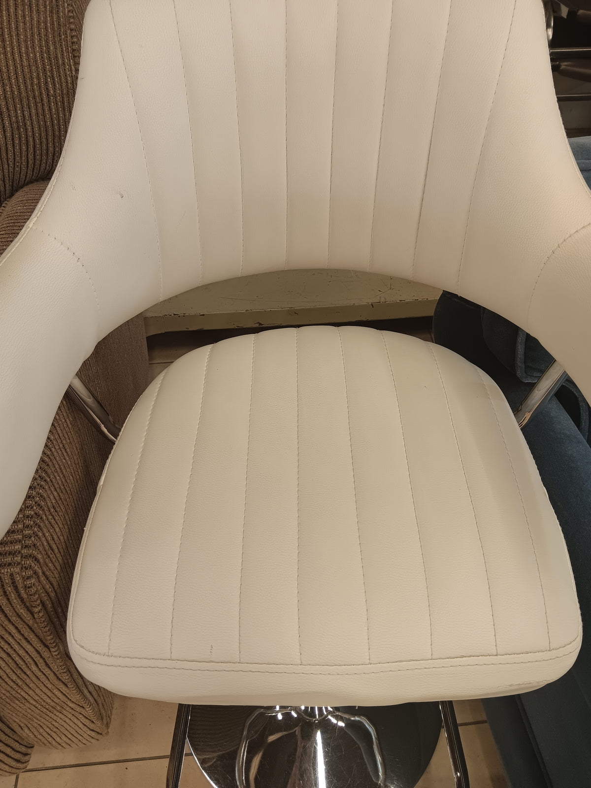 Modern White Faux Leather Adjustable Bar Stool
