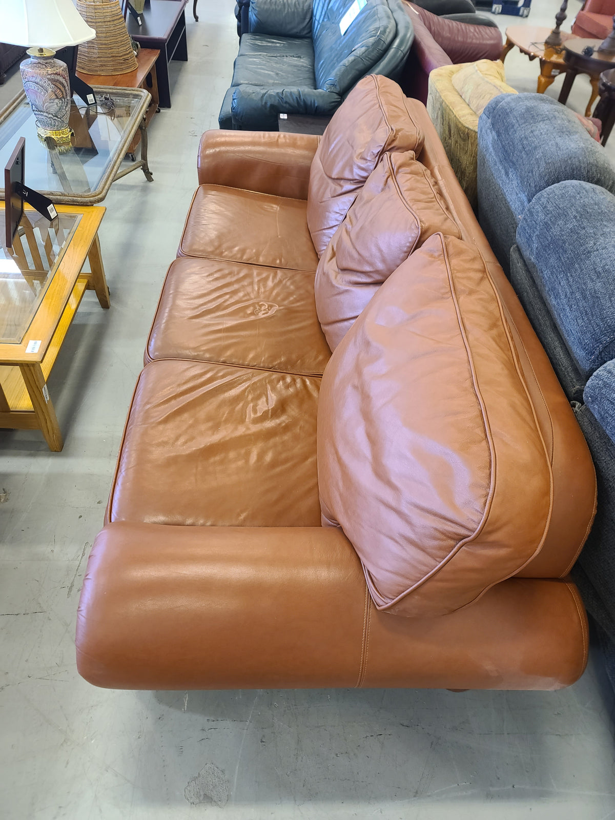 96" Brown Leather 3-Seater Sofa