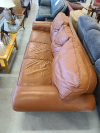 96" Brown Leather 3-Seater Sofa