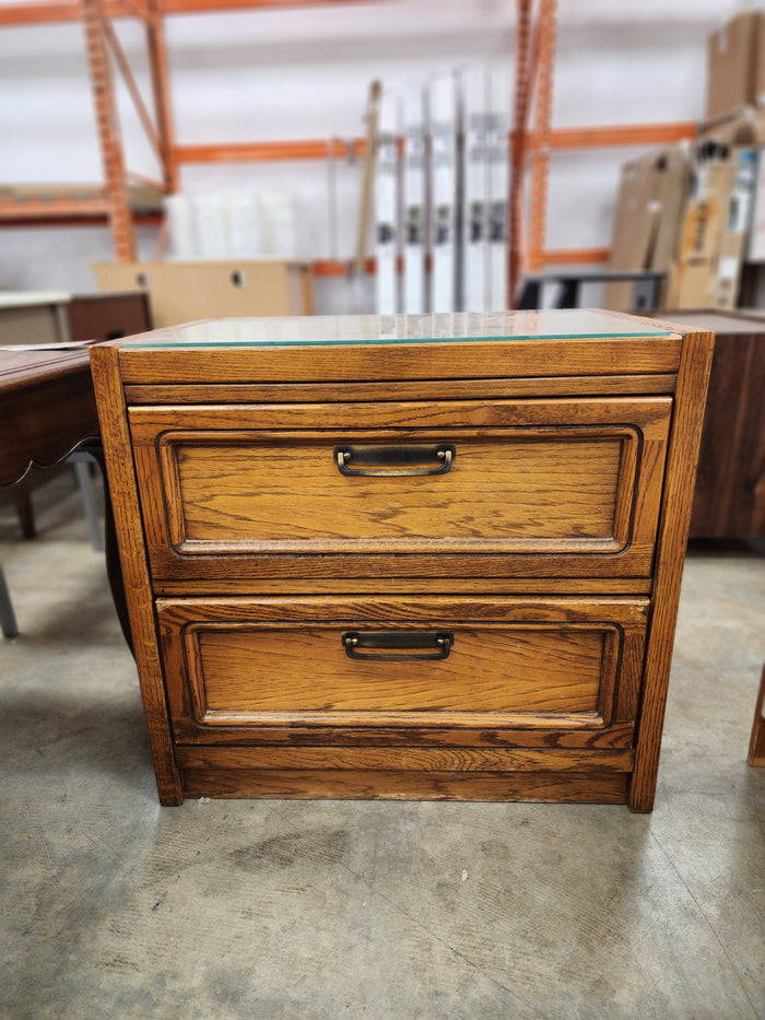 Mission Oak 2 Drawer Nightstand with Glass Top