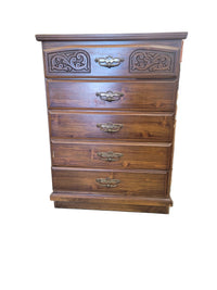 Carved Wood Tall Boy Dresser