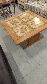 40"W Teak Coffee Table with Flower Tiles