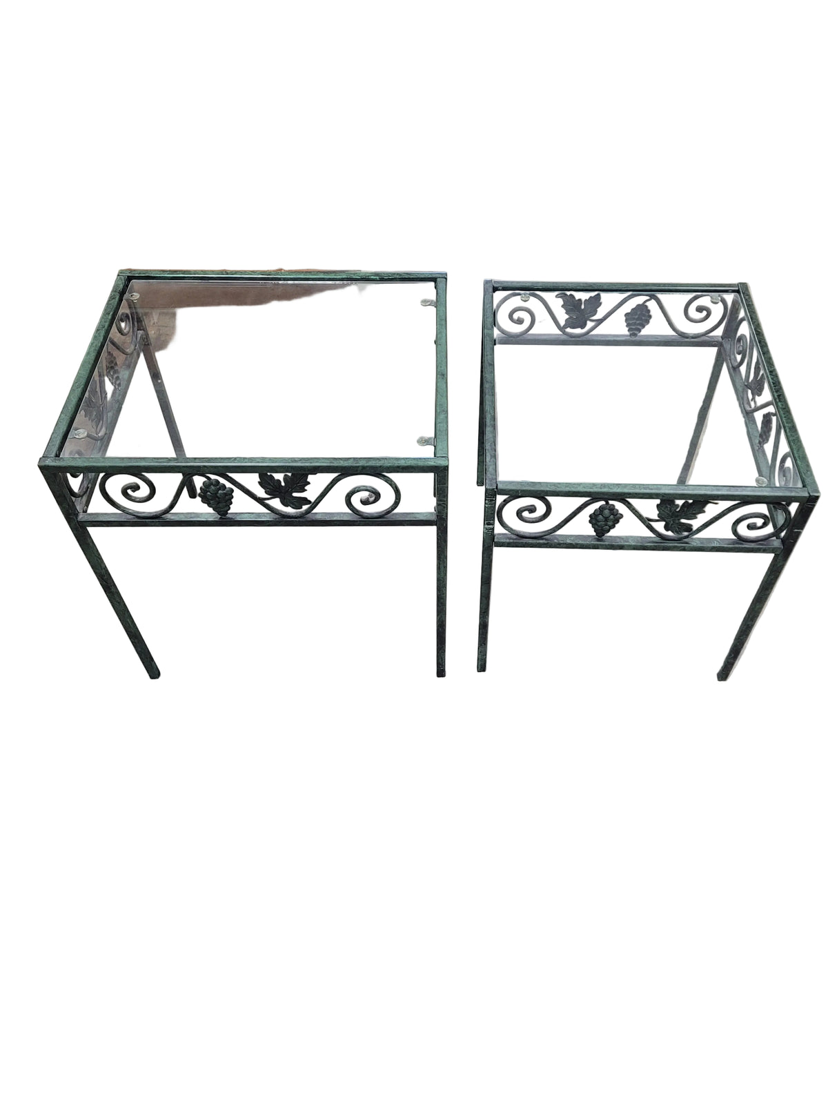 Pair Of Wrought Iron Glass End Table's