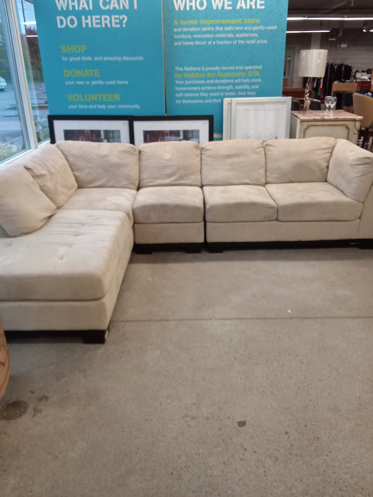 128"W Trombone Velour Fabric Sectional Sofa