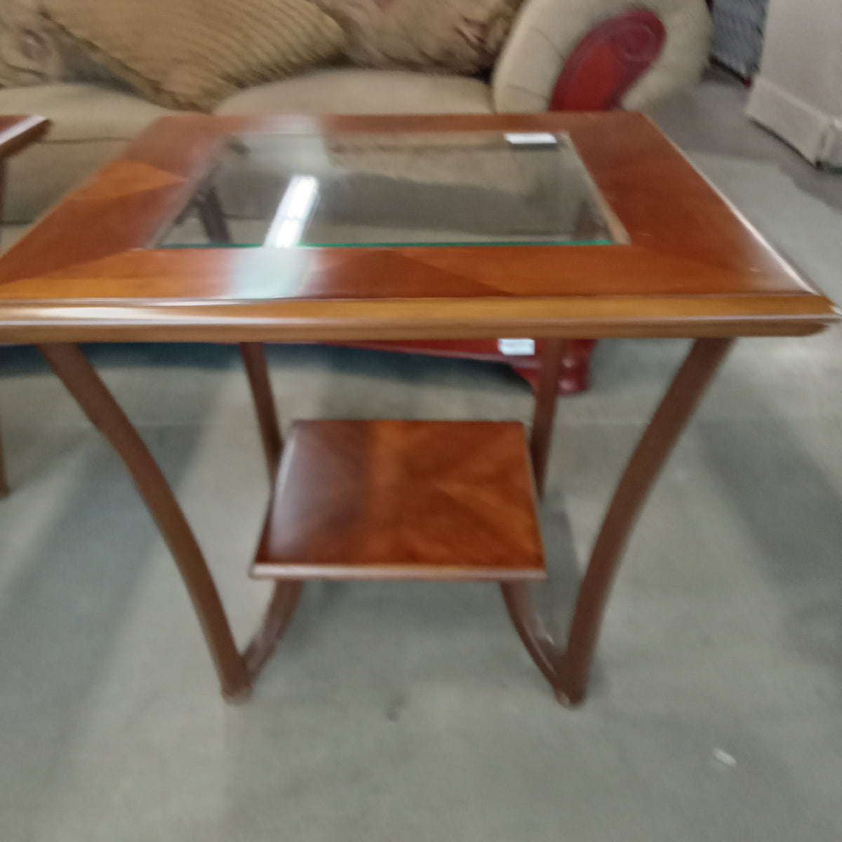 28"W Wood and Glass Side Table