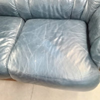 Navy Blue Leather Love Seat Sofa W/Curved Wood Trim #FC5