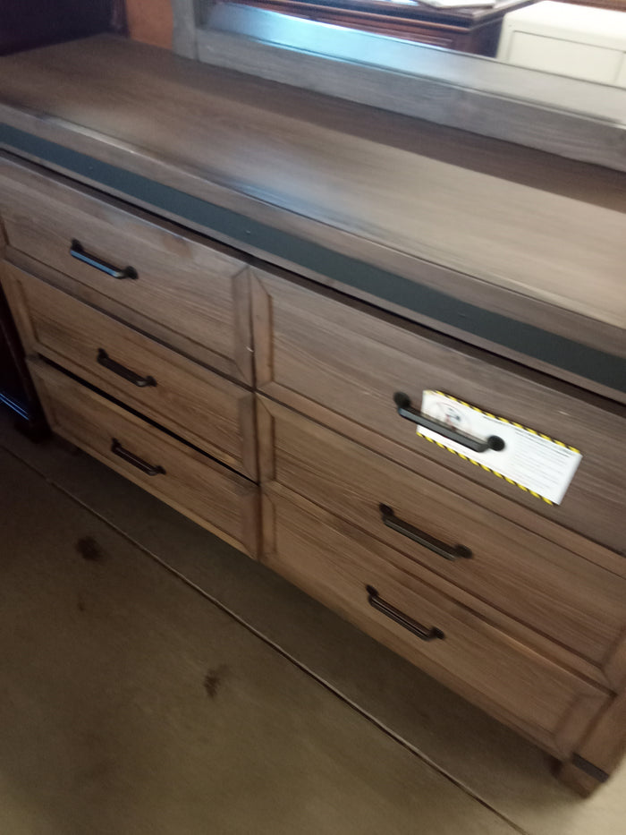 58"W Wooden 6-Drawer Dresser + Mirror