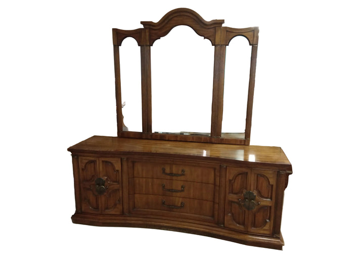 Vintage Triple Dresser with Tri Fold Mirror