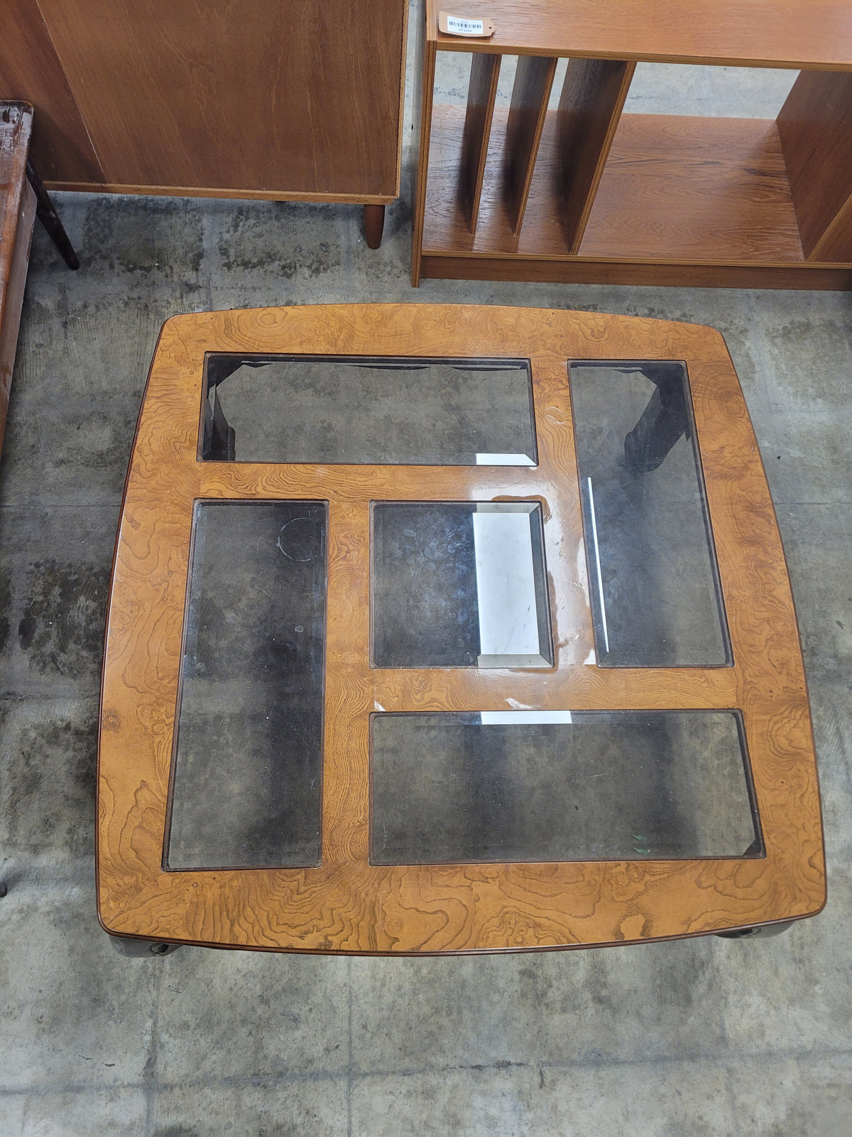 Burl Wood Coffee Table W/6 Glass Insert's