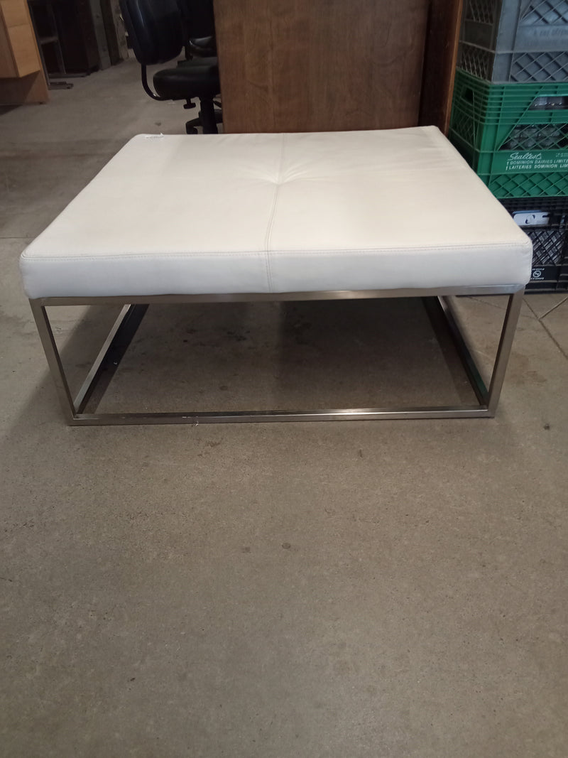 36"W Cream Leather Ottoman