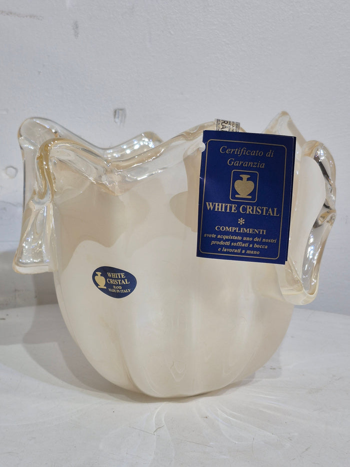 Murano Hand Made White Crystal Vase