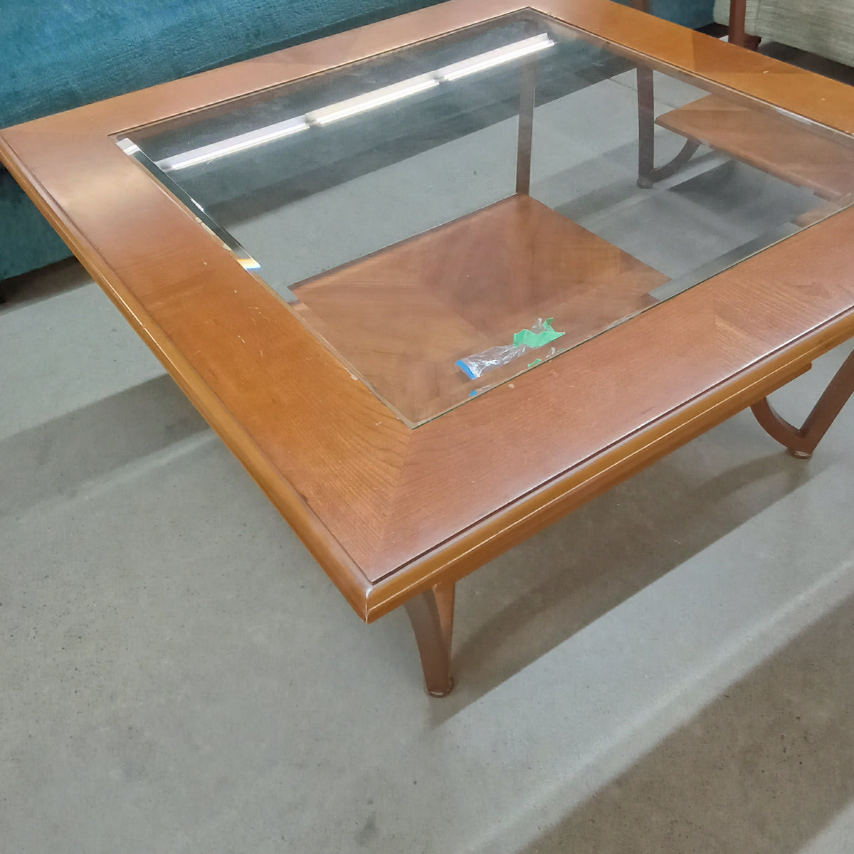 40"W Wood and Glass Coffee Table