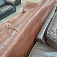 90"W Brown Leather 3-Seat Sofa