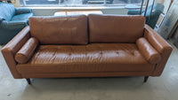 90"W Brown Leather Sofa