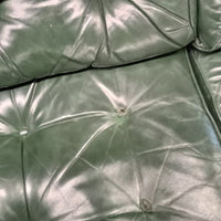 60"W Love Seat in Green Leather with Ottoman
