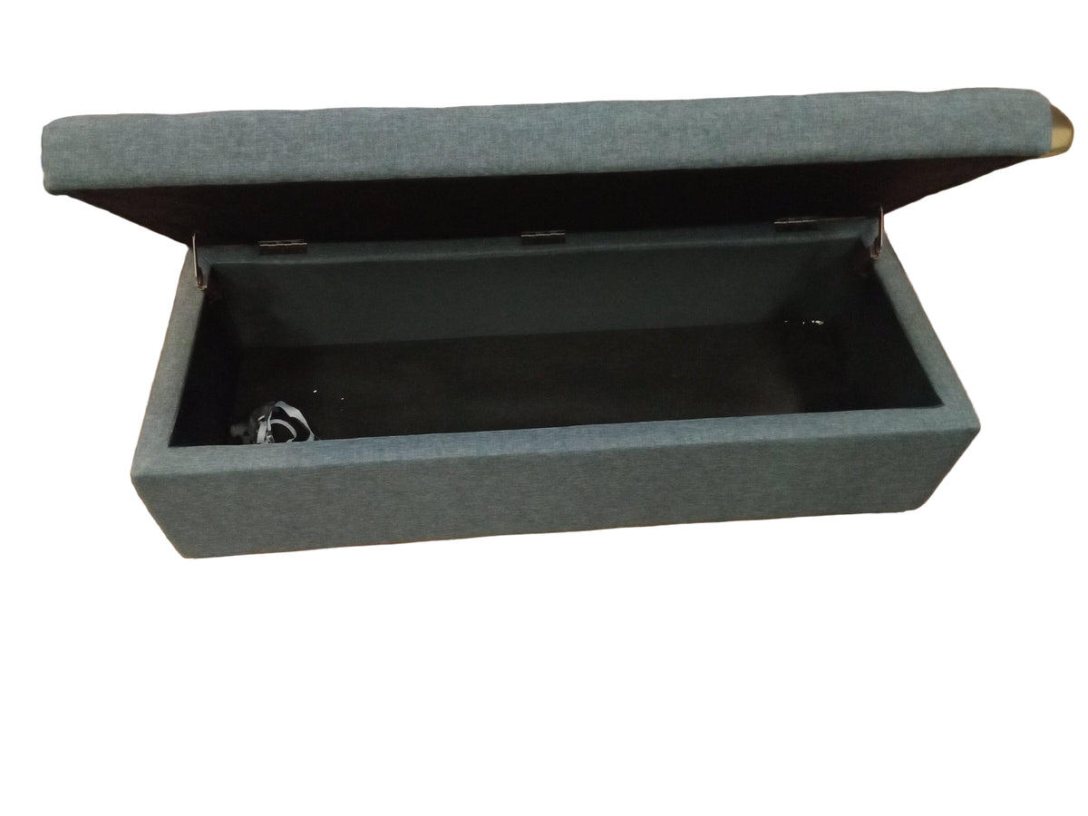 Grey Tufted Linen Storage Ottoman Bench