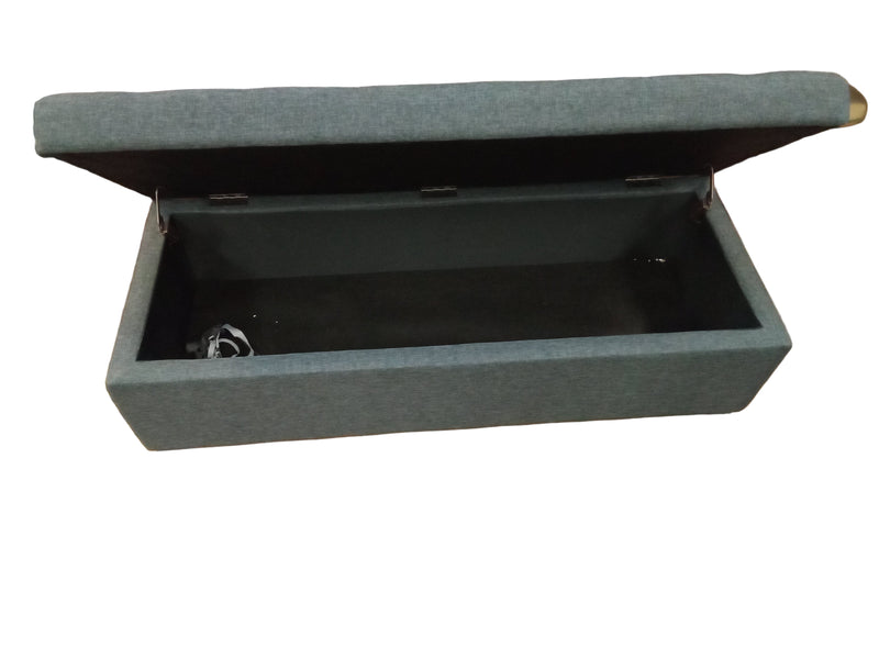 Grey Tufted Linen Storage Ottoman Bench