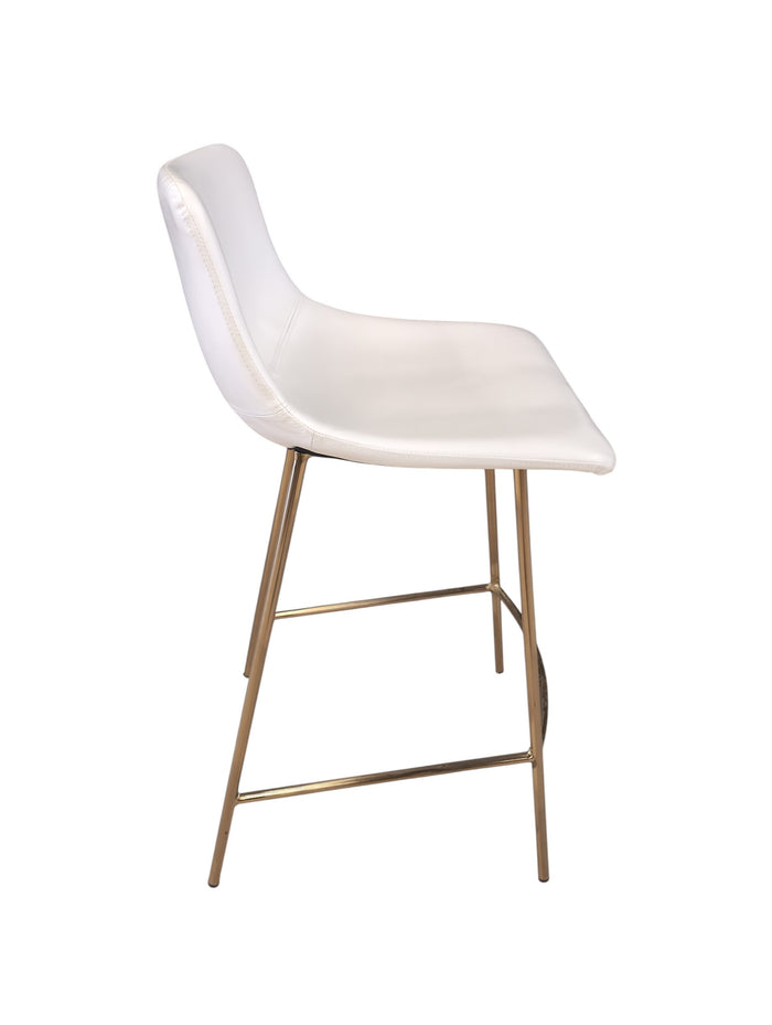 Seat of 3 Brass & White Faux Leather Stools