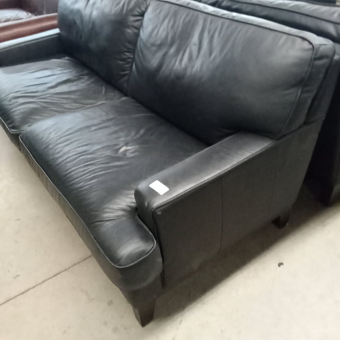 78"W Black Leather Love Seat
