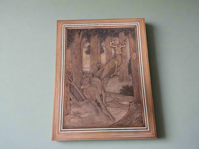 Kim Murray Wildlife Deer Buck & Doe Bas-Relief Faux Wood Carving