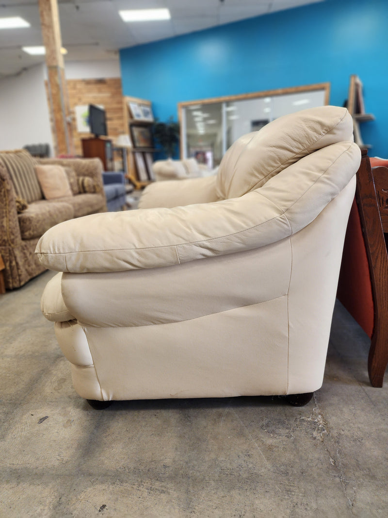 Plush Cream Faux Leather loveseat