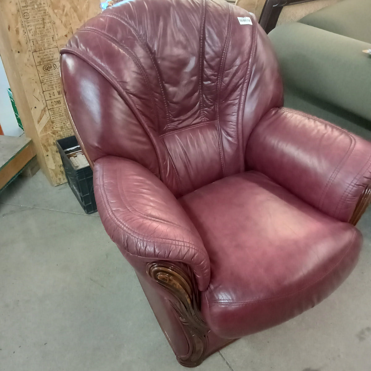 37"W Burgundy Leather Armchair