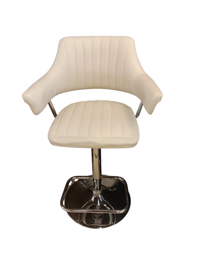 Modern White Faux Leather Adjustable Bar Stool