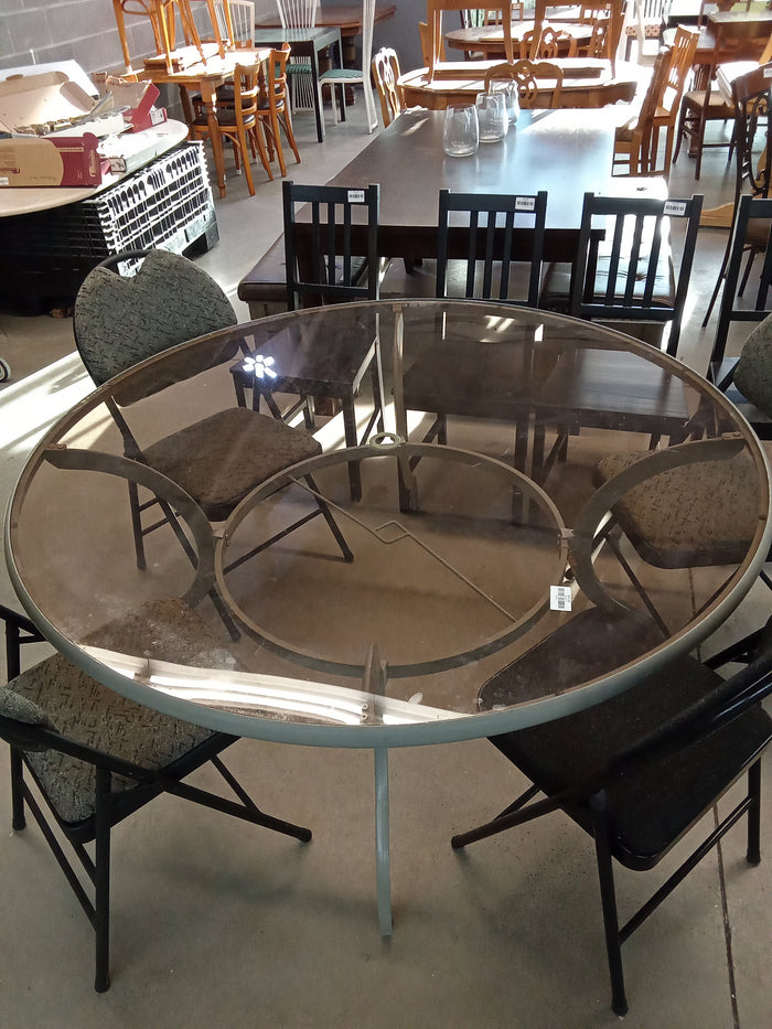 58.5" W Round Glass Dining Table