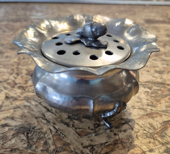 Vintage Pewter Incense Bowl with Lid