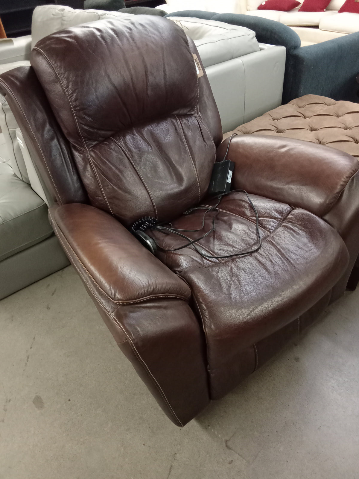 35"W Brown Leather Electric Recliner