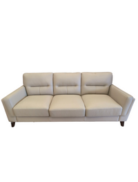 Cream Leather Sofa w/ Wooden Legs